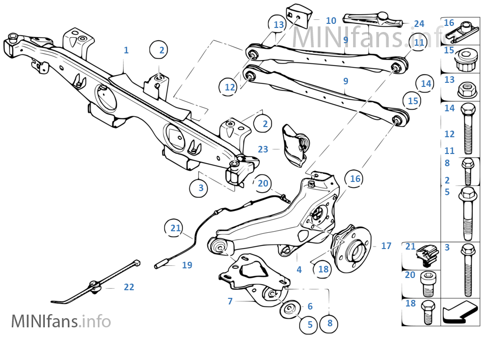 Rr axle support, wheel susp.,whl bearing