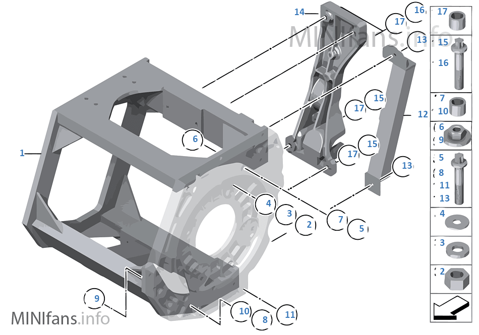 Estrutura de suporte e peças de montagem