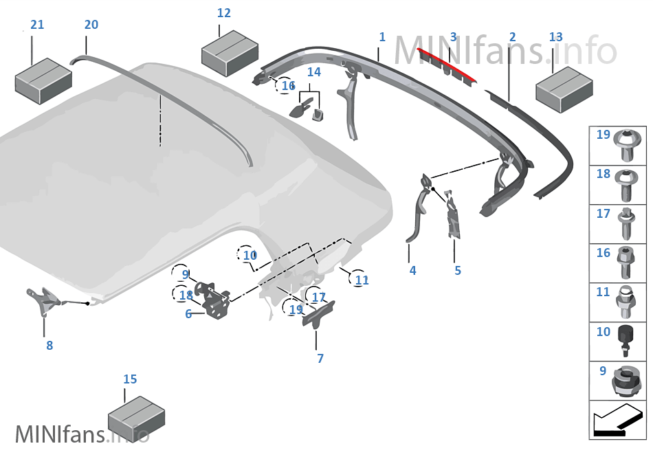 FOLDING TOP MOUNTING PARTS