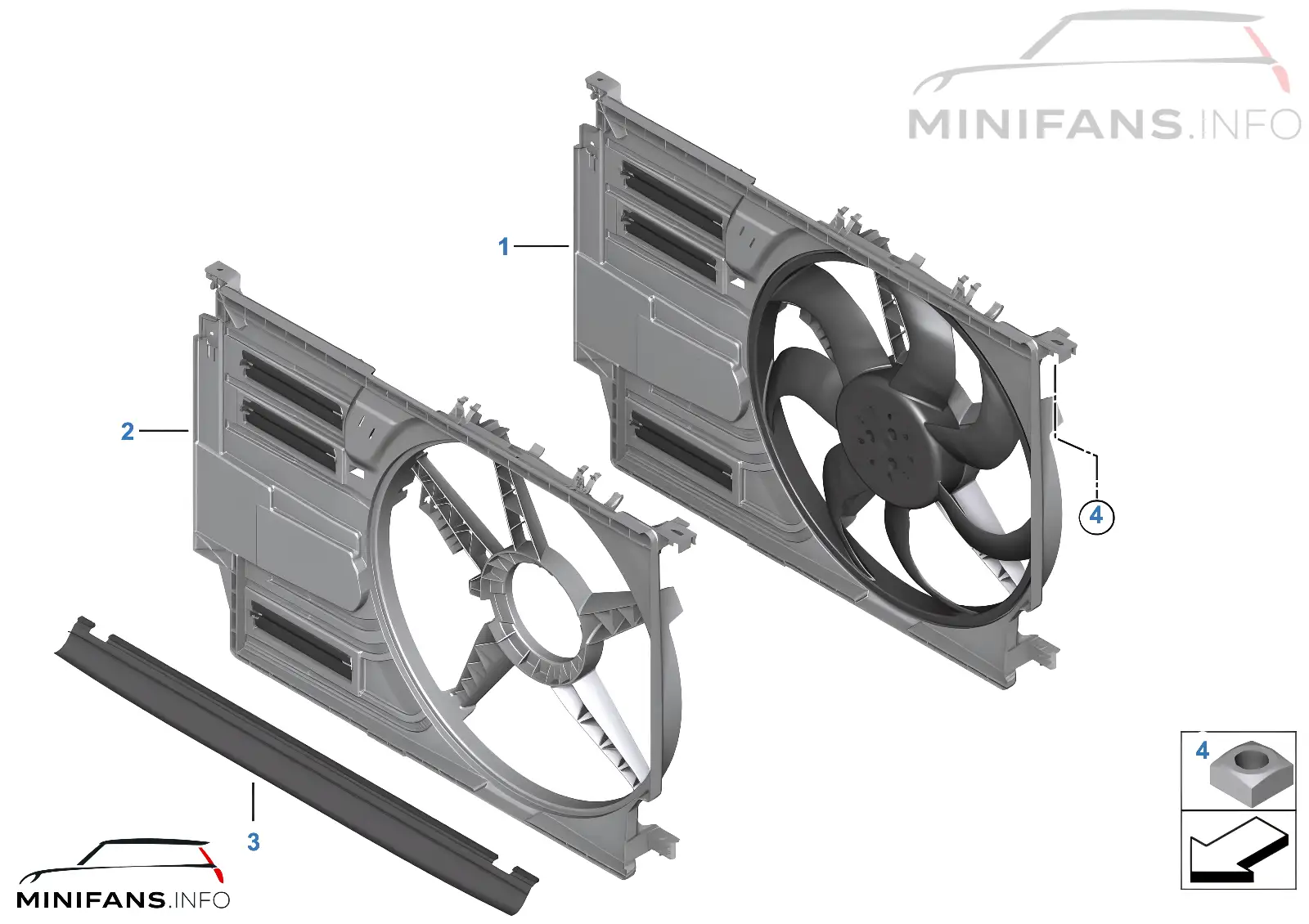 Fan housing, mounting parts
