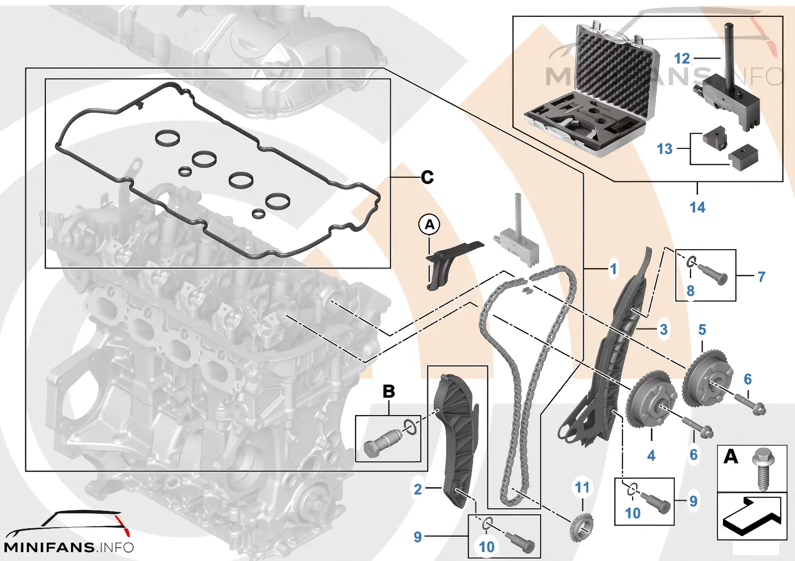 Repair kit, exposed timing chain, top