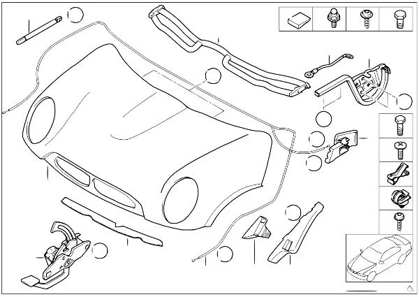 Engine hood/mounting parts