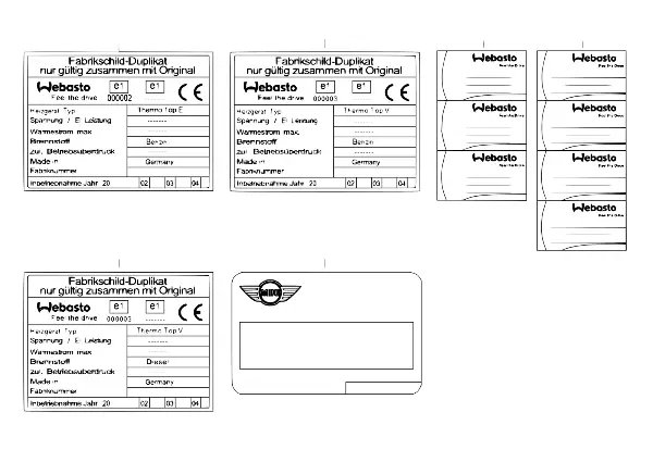 Plaques d'indication chauffage auxiliair