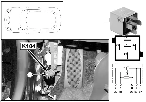 Relay, auxiliary coolant pump K104