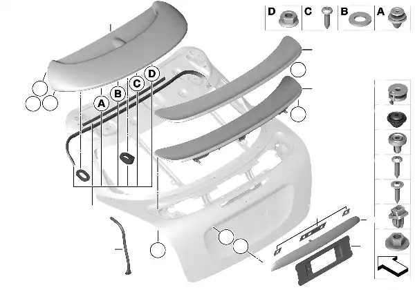 Mounting parts, trunk lid